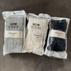 Girls Ribbed Tights 6-8 years Black Gray White (3 Pairs) NEW